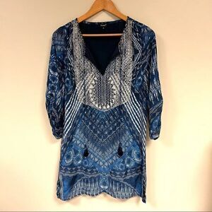 Tolani embroidered boho tunic with tassels. Size Sm